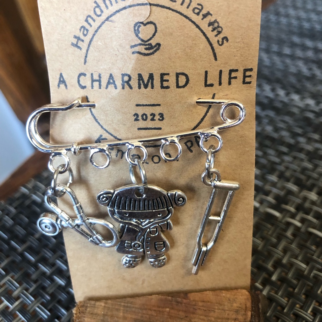 Nwt, Handmade By A Charmed Life. Silver 2” Pin With Silver Nursing Themed Charms
